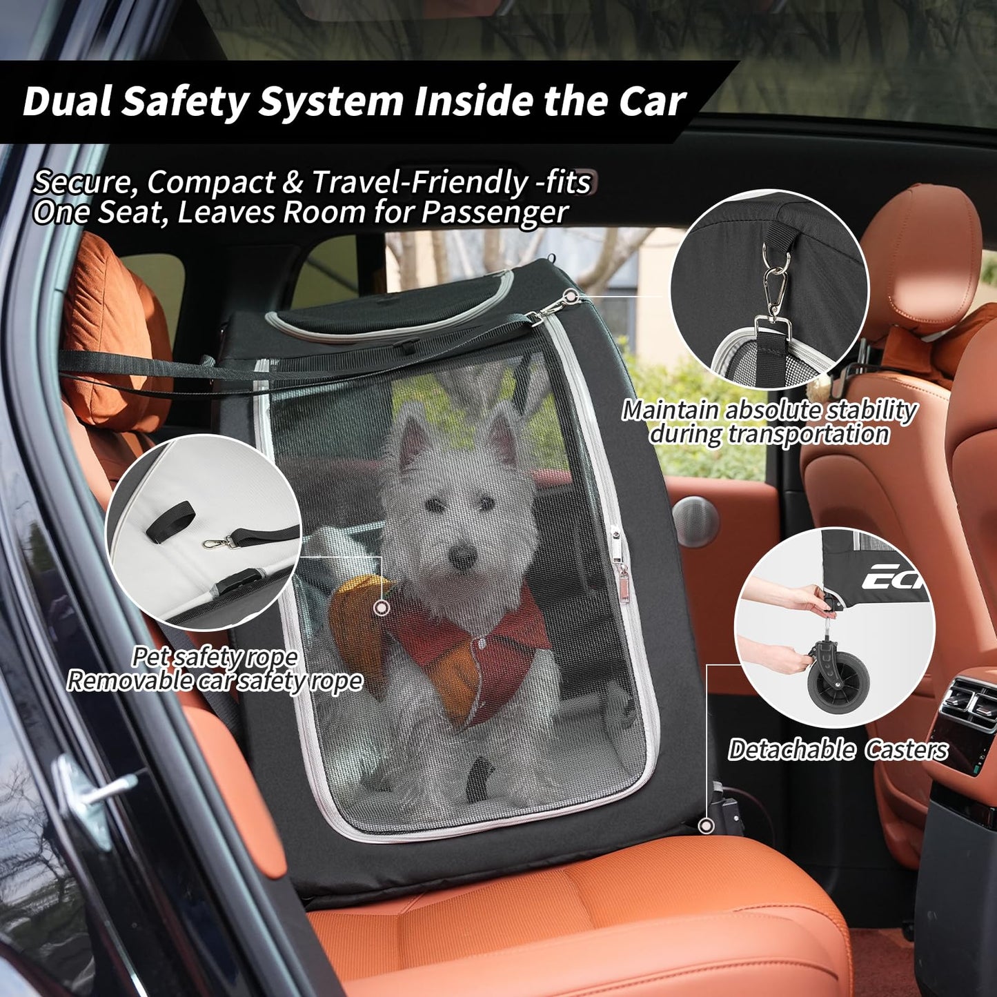 EchoSmile 4 Wheels Pet Stroller, Dog & Cat Stroller for All-Season, Lightweight Carrier with Storage Basket, Adjustable Handle, Removable Pad, Breathable Mesh, Up to 135 lbs, Black (Black)