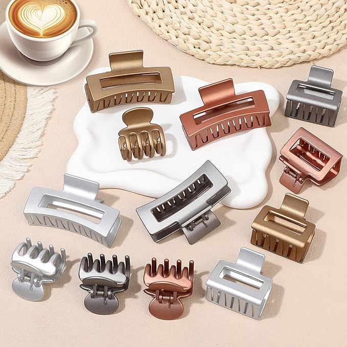 12 Pcs Hair Clips for Women 3 Styles Small Medium Large Claw Clips for Thin Thick Curly Hair, Strong Hold Hair Claw Clips, Stylish Hair Accessories Ideal Gifts for Women (Metallic Glitter)