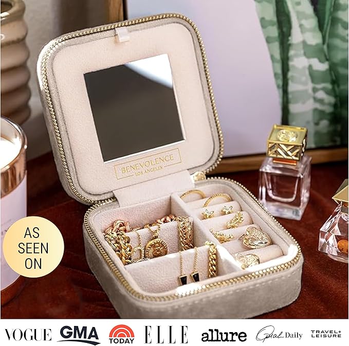 Benevolence LA Plush Velvet Jewelry Box | Travel Jewelry Case Organizer with Mirror | Featured in Oprah's Favorite Things | Best Gifts For Daughter, Girlfriend, Mom | Gifts For Her - Sage