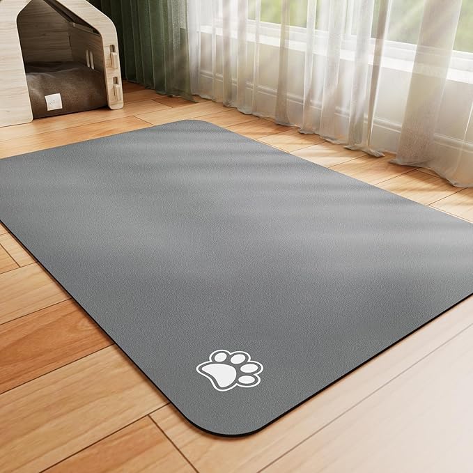 Dog Food Mat - Absorbent Cat Mat for Food and Water, No Stains Pet Feeding Bowl Mat, Easy to Clean Pet Placemats, Quick Dry Dog Water Dispenser Mat for Messy Drinkers | Paw Dark Grey 12"x 19"