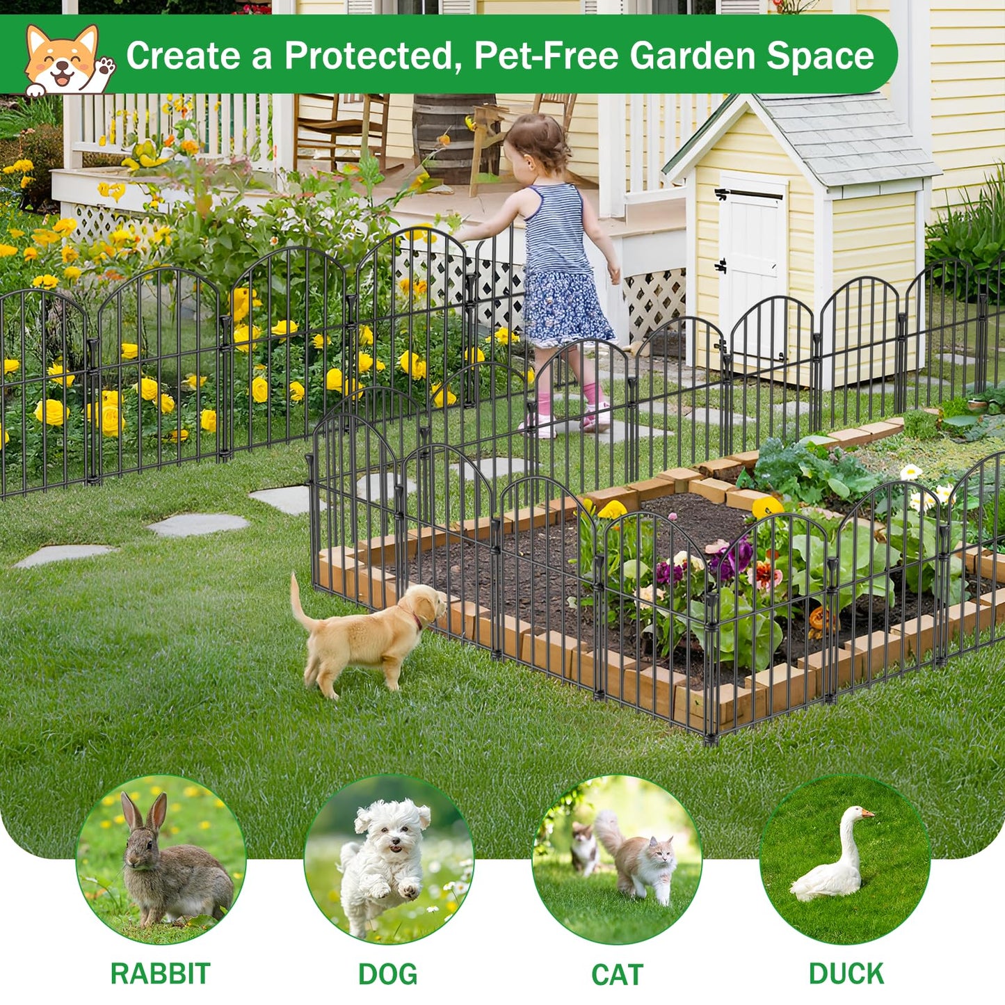 30 Pack Decorative Garden Fence Panels, 17in(H) x 31.5ft(L), Rustproof Metal No Dig Fence, Animal Barrier for Dogs & Rabbits, Anti Digging Fencing for Flower Bed Edging, Yard, Patio & Outdoor