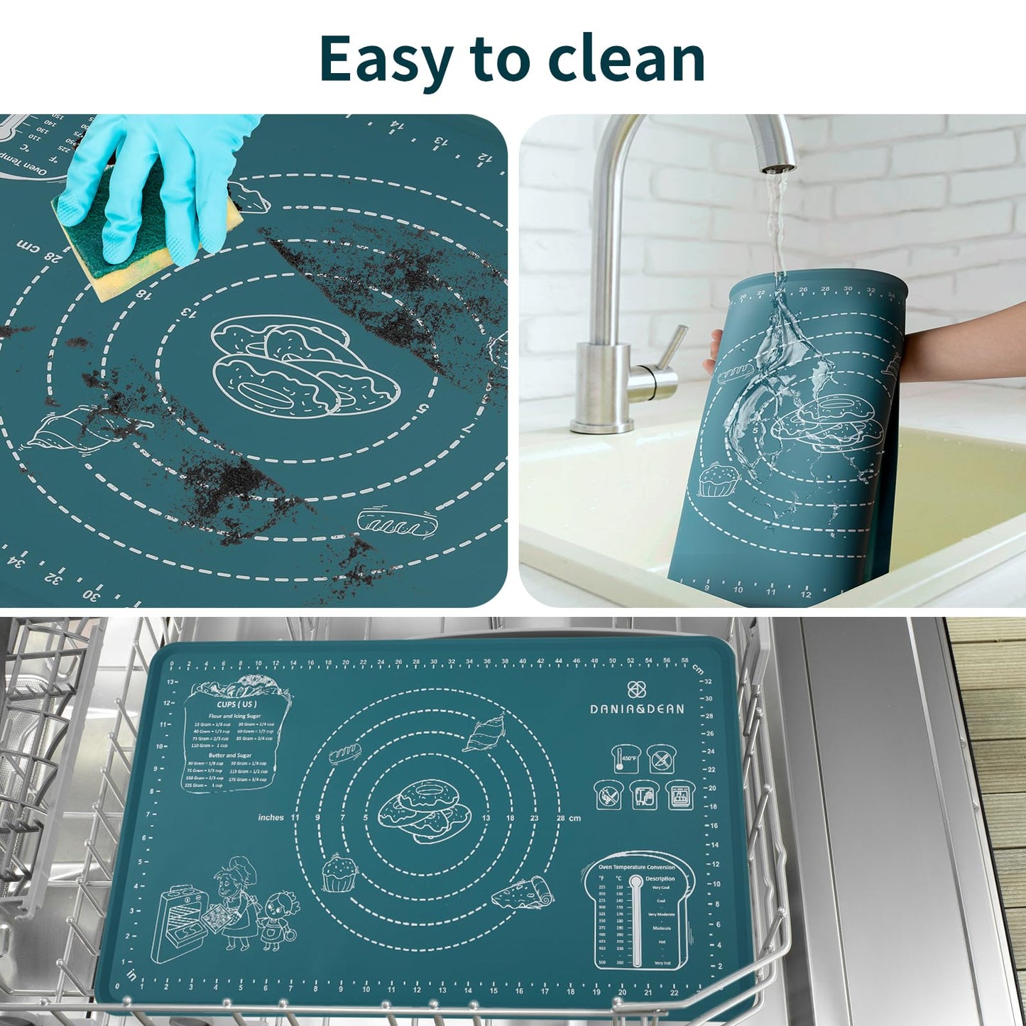 DANIA & DEAN Silicone Baking Mat - Upgrade Mom Theme 26x16 Inch Extra Thick Pastry Mat with Measurements, Non-Slip and Reusable, Kneading Dough Mat for Kitchen Counter, Bread, Cookies, Pizza, Pasta