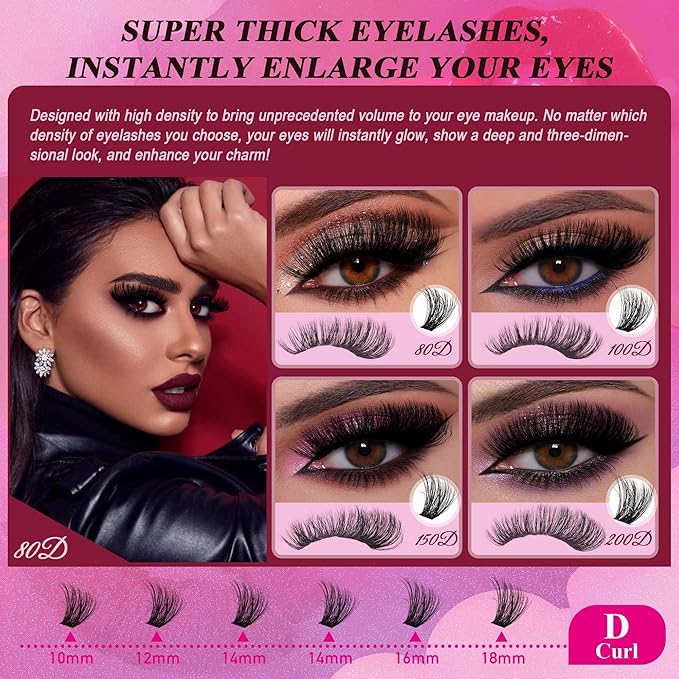 Bombshell Lash Clusters Kit Fluffy Lash Clusters Thick Eyelashes 80D-200D Eyelash Clusters Kit 400Pcs Eyelash Extension Kit DIY Lashes with Bond and Seal 10-18mm False Eyelashes