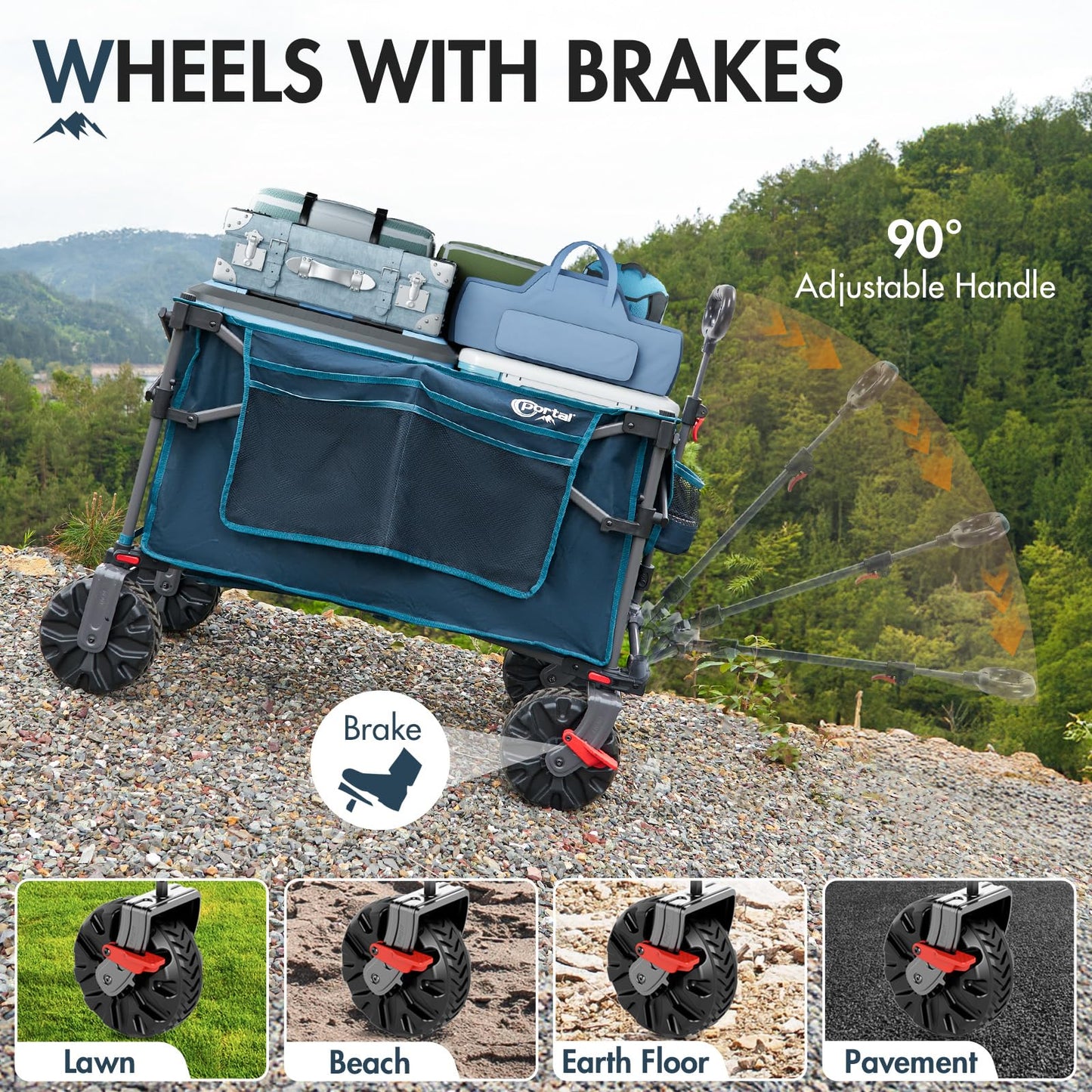 Portal 350L Collapsible Wagon Cart with Removable Canopy, 270LB Folding Utility Cart with Rear Door for Pet, Camping, Beach, and Outdoor Adventures