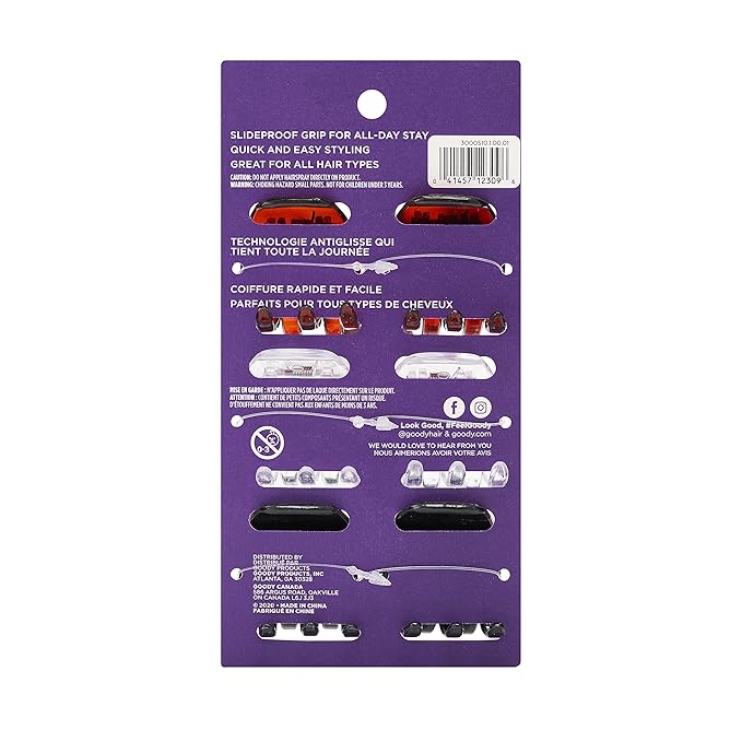 Goody Classic Claw Hair Clips - 6-Count, Clear, Brown and Black - 1/2 Claw Will Gently Keep Hair Secured In Place with a Long Lasting Hold, color may vary (Pack of 4)