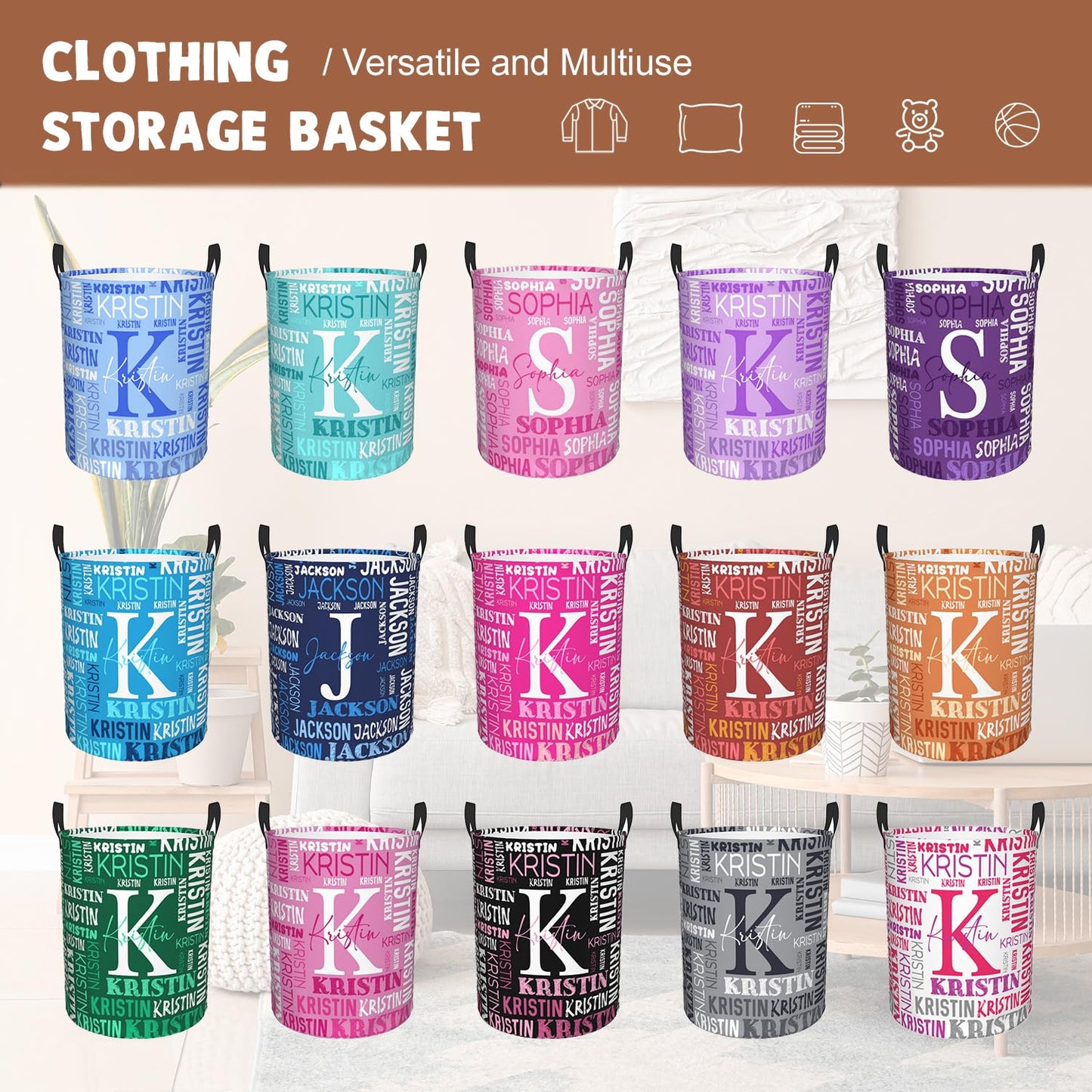 Custom Name Laundry Hamper, Personalized Laundry Basket with Name for Baby Boys Girls, Customized Collapsible Dirty Clothes Hamper Storage with Handles for Bedroom Bathroom Dorm Room Decor