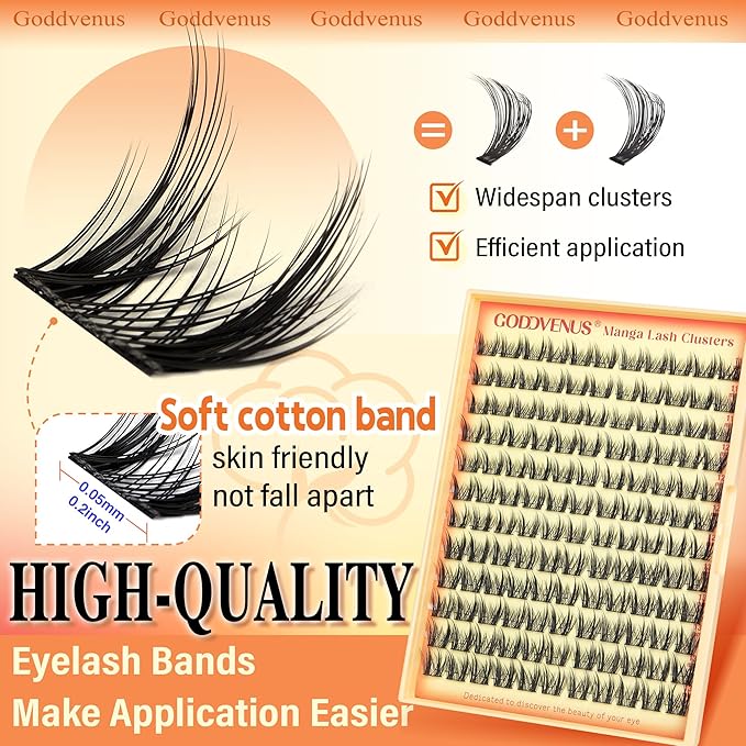 Goddvenus Manga Lash Clusters Wispy Natural Cluster Eyelash Extensions with Widespan Design Anime Eyelash Clusters (11-13mm Mixed)
