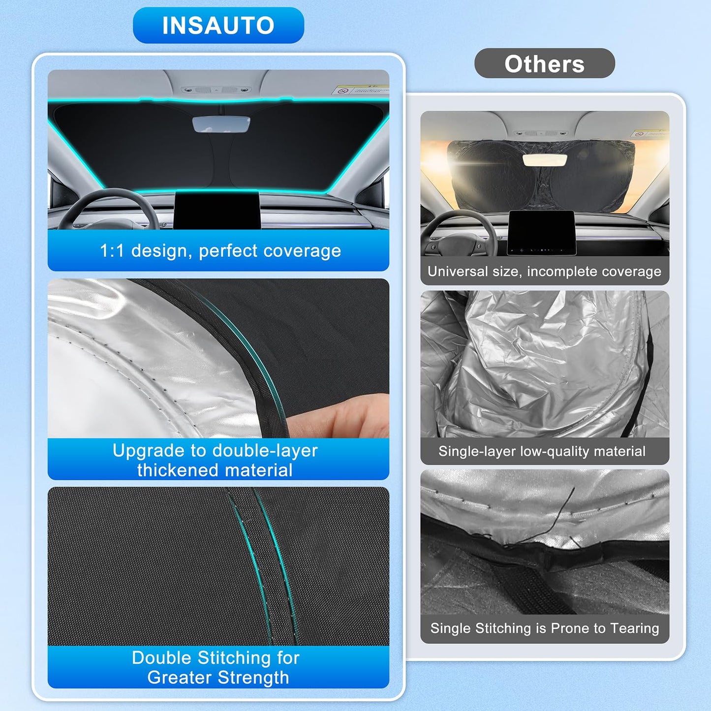 INSAUTO Custom Fit Windshield Sun Shade Accessories for Ford F250 F350 F450 2017-2026, Foldable Front Window Sunshade, UV & Heat Reflector, Keeps Interior Cool, Includes Storage Bag