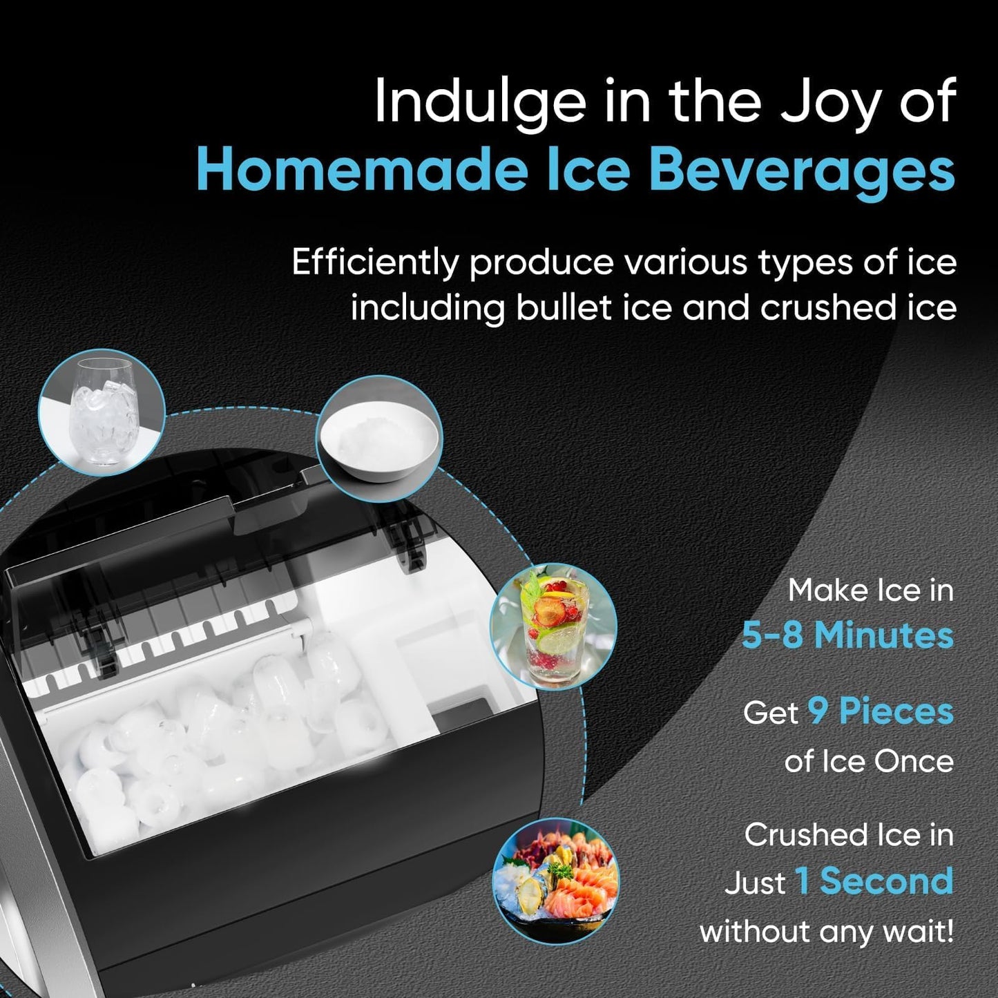 ICEPURE Water Dispenser with Ice Maker, 3-in-1 Hot and Cold Water Cooler with Built-in Bullet Ice Maker Machine, 26.5lbs/24H, Top Loading for 3-5 Gallon Bottle, Child Safety Lock, Black