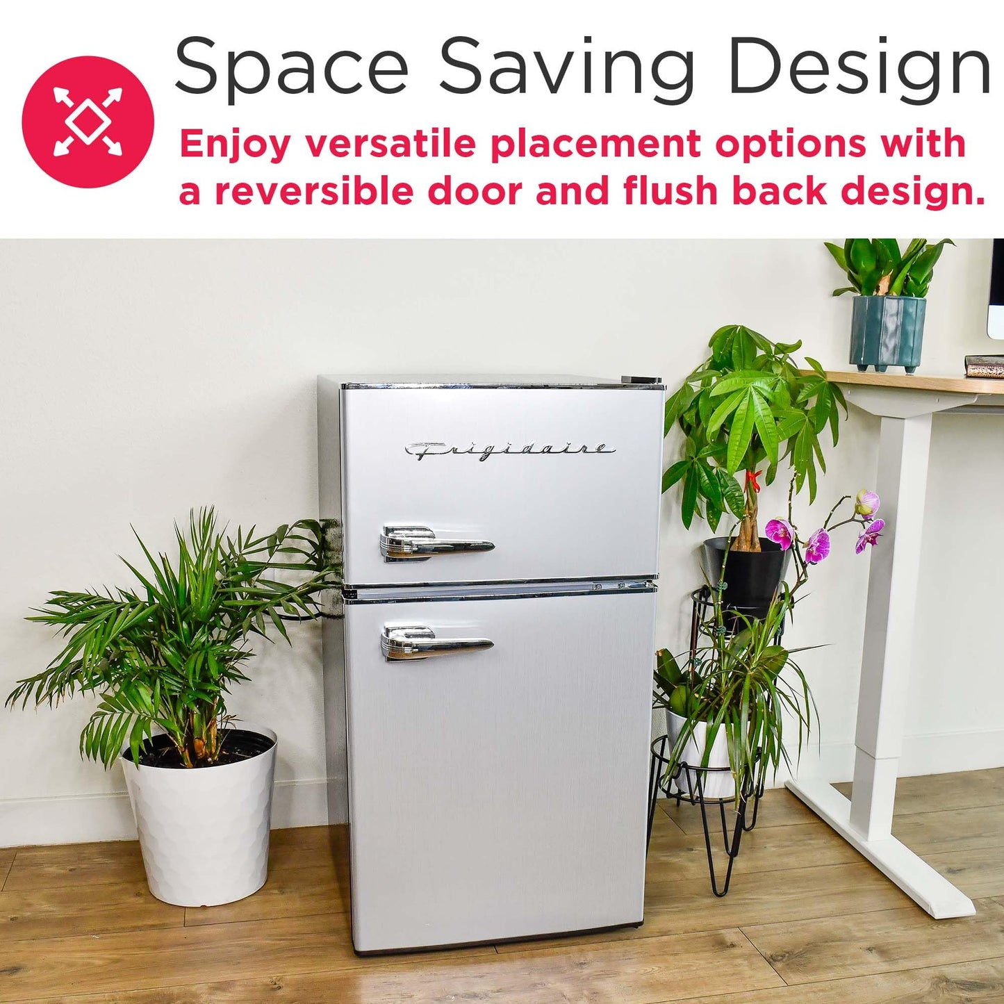 Frigidaire EFR3A1 Compact Small Top-Freezer Refrigerator, Stainless Steel Mini Bar Fridge, Platinum Series-21.26" D x 17.83" W x 33.5" H, 3.2 cu ft Double Door