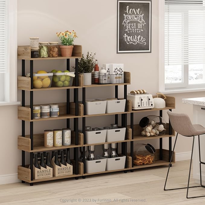 Furinno TURN-N-TUBE 5-Tier Display Shelf, Storage Shelves, Book Shelf, Open Shelves with Rounded Corner Top Edges, for Organization and Storage, Living Room, Home Office, Flagstaff Oak