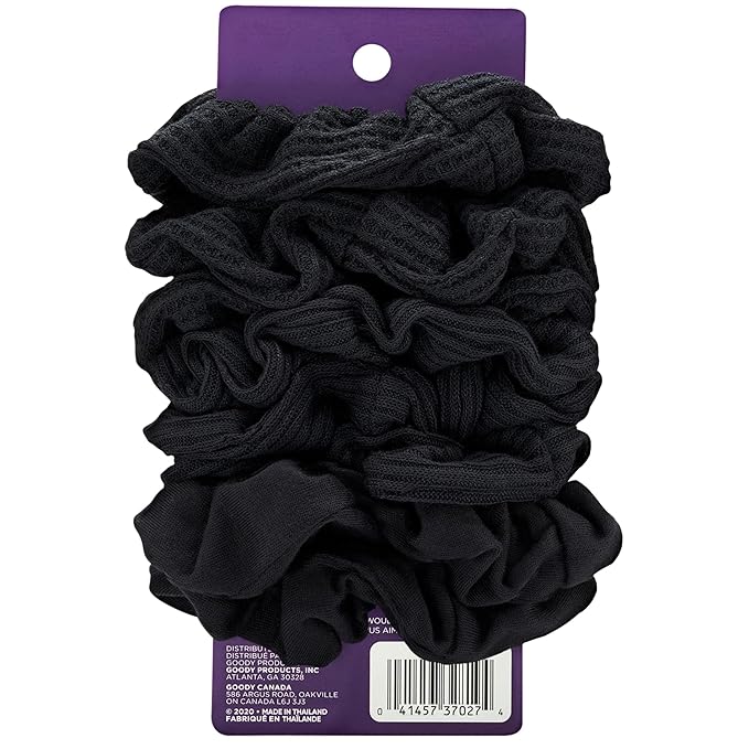 Goody Ouchless Jersey Scrunchies, 8 Ct, Black, Damage-Free, Dentless & Secure Hold Ties, Gentle Hair Accessories for Women & Men, All Day Comfort, All Hair Types