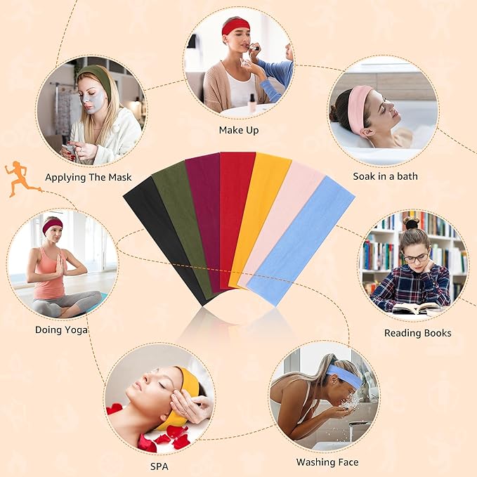DiyJibb Headbands for Women, Stretchy Non Slip Soft Cotton Cloth Hair Bands for Sports, Workout, Yoga and Running, 7pcs