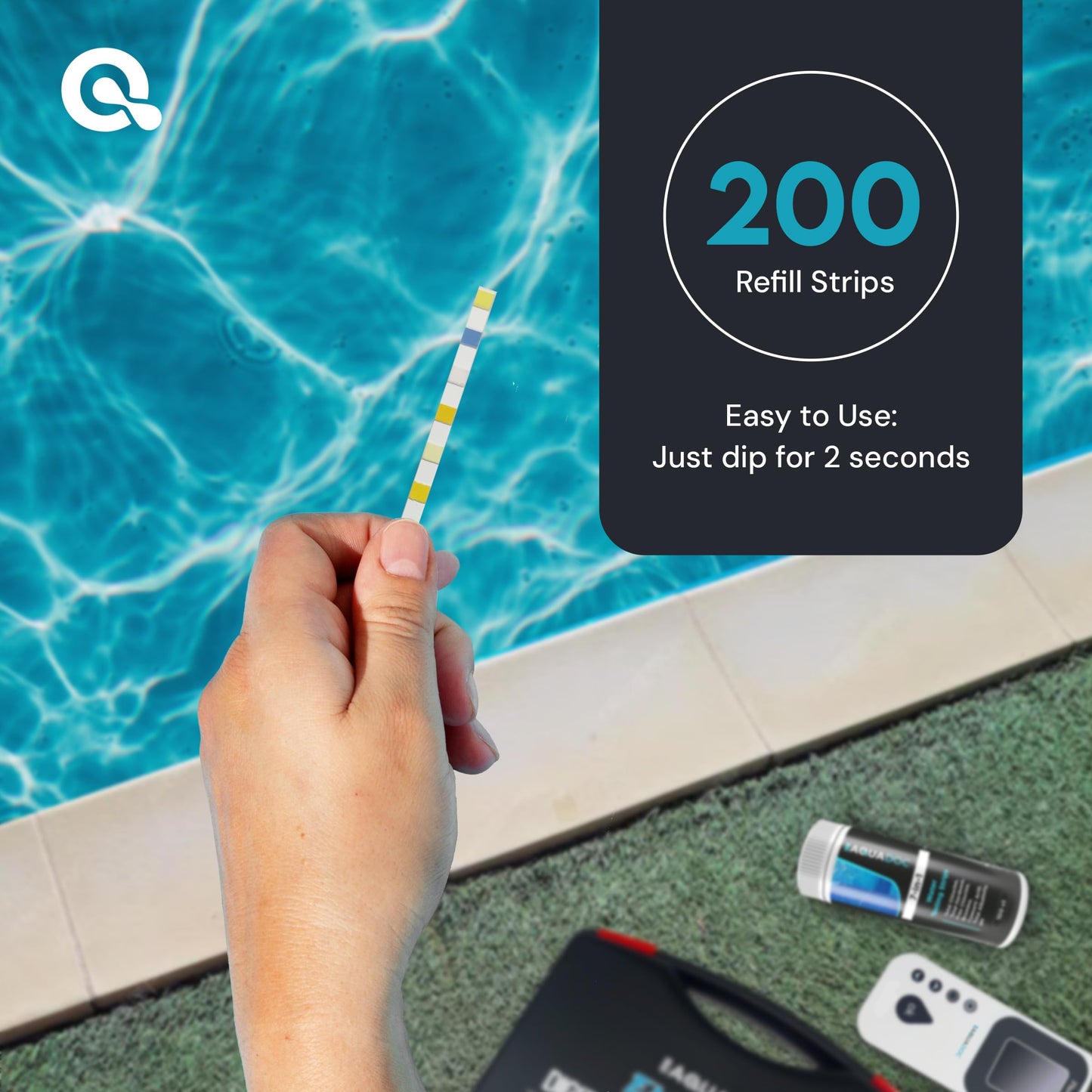 AquaDoc 7-in-1 Spa & Hot Tub Test Strips - 200 Pool Test Strips for pH, Chlorine, Hardness, Bromine, Cyanuric Acid, Alkalinity