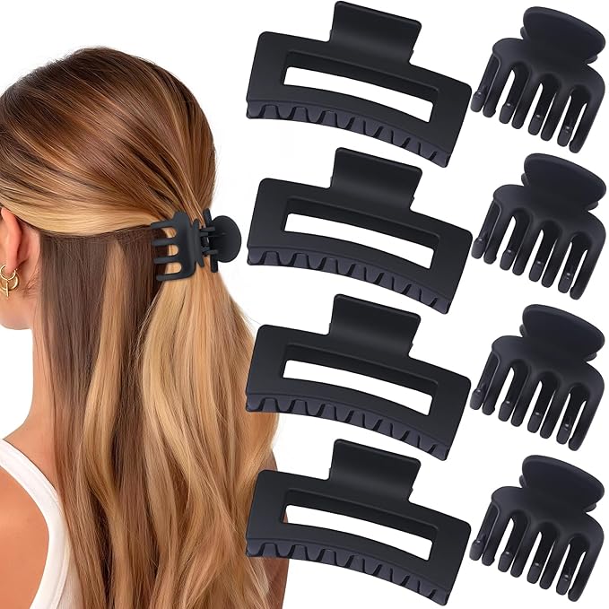Medium Hair Clips for Women 8 Pcs Small Claw for Thin and Thick Hair 2 Styles Clips for Hair Combination Rectangle Jaw Clips Hair Accessories for Women and Girls (Black)