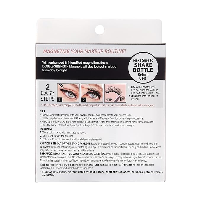 Kiss Magnetic False Eyelashes and Eyeliner, 'Lure', 12mm, Easy to Apply, Reusable, No Glue, Flexiband Technology, Precision Felt Tip, Fortified Formula, 1 Pair Strip Lashes