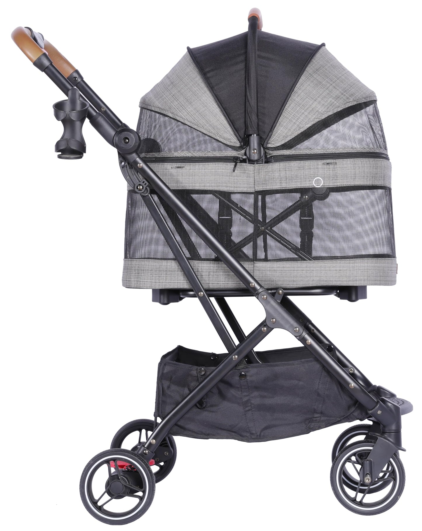 ROODO 2026 Upgraded Version 3-in-1 Dog Cat Stroller with Detachable Carrier Folding Lightweight Portable Travel Pet Gear All-Terrain Puppy Doggie Kitty Bunny Stroller for 35 lbs(Grey Lattice)