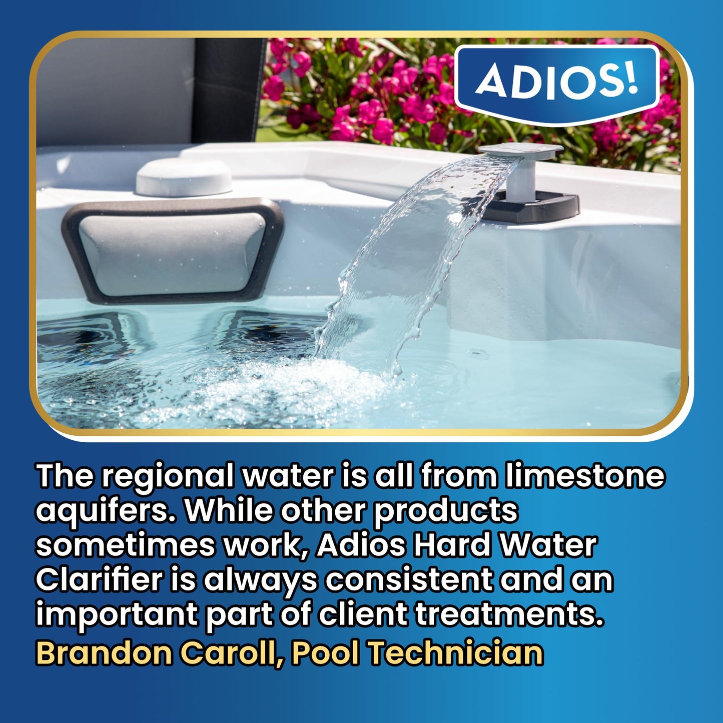 ADIOS! Hot Tub Hard Water Calcium Remover with Scale and Stain Clarifier, Soften Treat and Reduce Spa Deposits - 16oz (Pint)