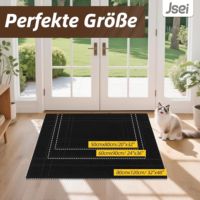 JSEI Entryway Rugs Doormat 36"x60", Non-Slip Dirt Trapper Door Mats Indoor, Washable Absorbent and Stain Resist Welcome Floor Mat for Front Door, Dog Door Mat, Dirty Wet Shoes & Paws, Black