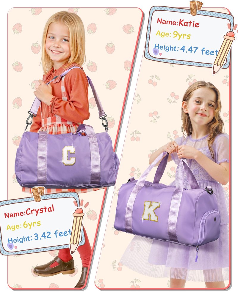 Vogewood Cute Preppy Gifts for Girls-Girl Gym Bag with Shoe Compartment, Kid Personalized Weekender Overnight Bags, Initial Travel Tote with Makeup Pouch, Daughter In Law Gift (Letter D)