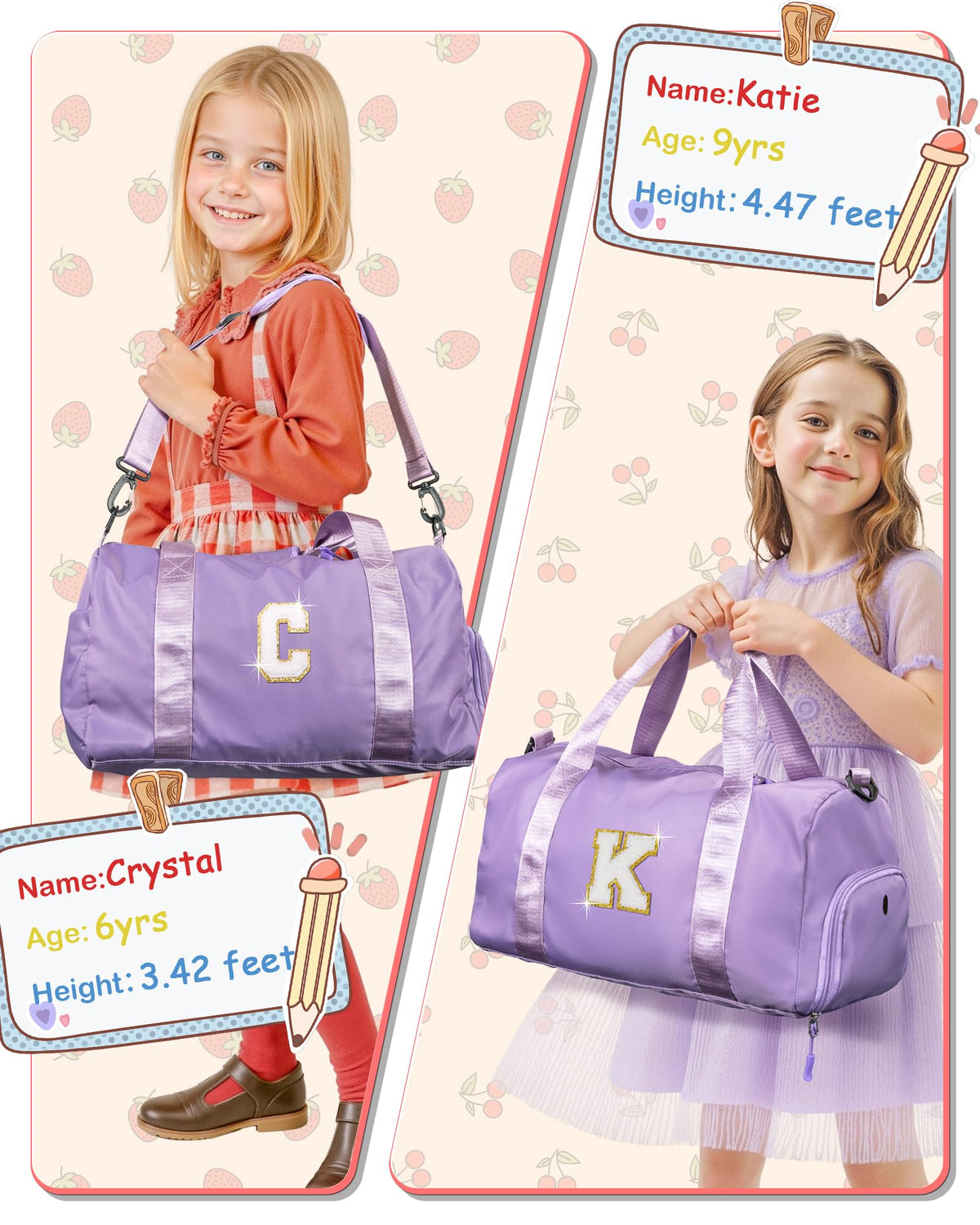 Vogewood Gifts for 6 Year Old Girl-Girl Gym Bag with Shoe Compartment, Kid Personalized Weekender Overnight Bags, Initial Travel Tote with Makeup Pouch Gifts for Kids (Letter I)