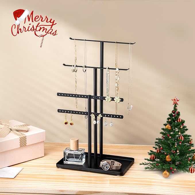 pickpiff Black Jewelry Stand Holder Organizer: 14.5" Sturdy Hanger for 80 Pcs Jewelry, Jewlery Tower for Display Necklace, Earring, Bracelet, Watch