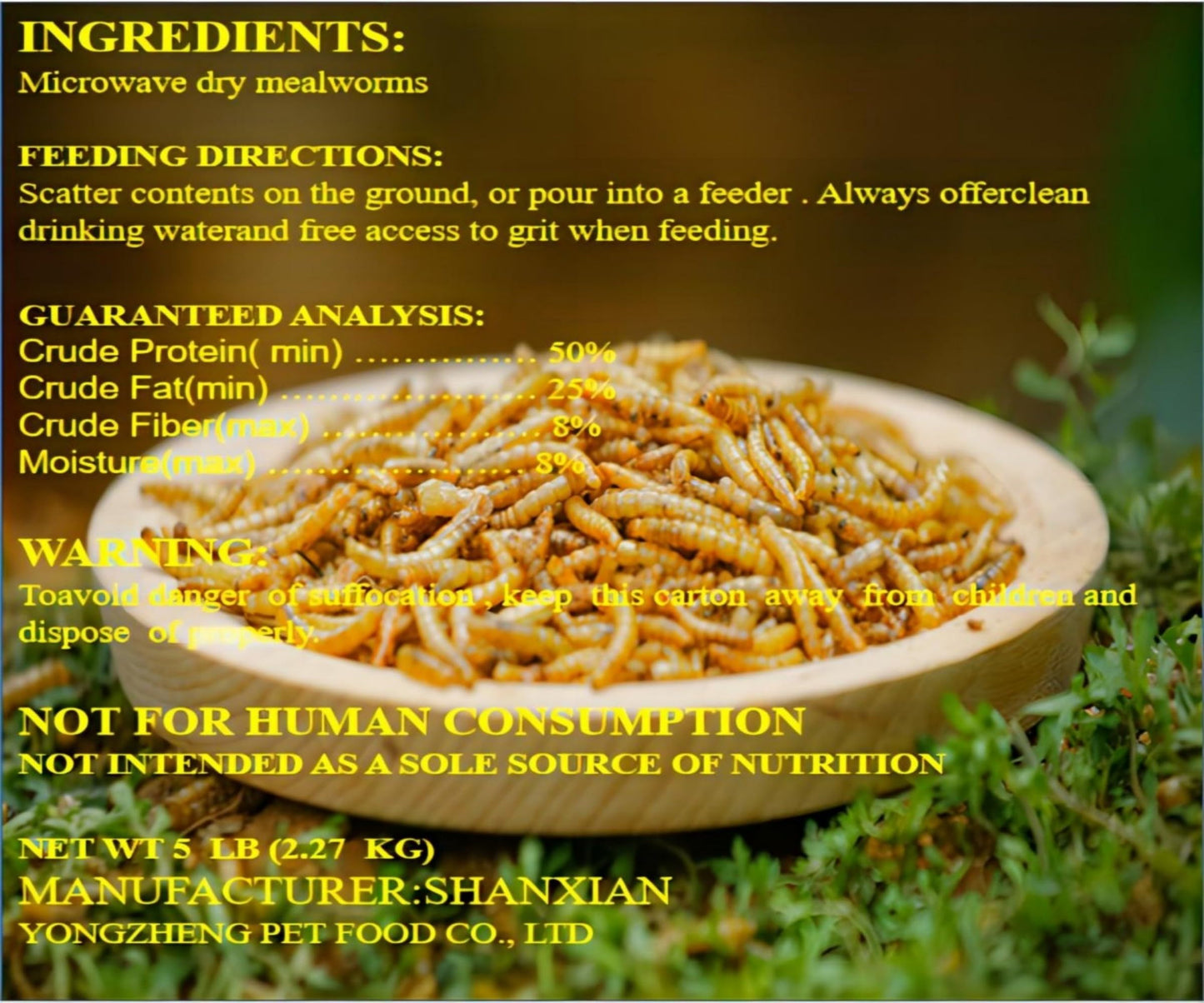 Classic Flock 5lb Dried mealworms - High Protein, Pure Natural, Delicious - Ideal for Chickens, Birds, Ducks, Lizards, Turtles, Fish, and Reptiles, 5lb Meal Worms