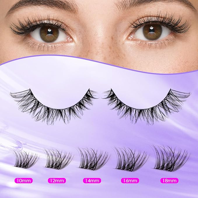 Ocean Pearl Lash Clusters Kit 154pcs,10-18mm manga/anime-inspired lashes clusters,spike-effect cluster lashes,Eyelashes,DIY Cluster Eyelash Extensions kit with lash bond+seal+remover+tweezers-M31+M34