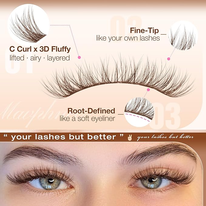 16MM Brown Eyelash Clusters Natural Yet Noticeable Lash Clusters Dark Brown Wispy Individual Lash Extensions, Easy to Apply & Reusable