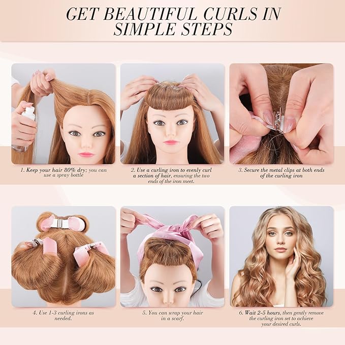 Heatless Curlers, Heatless Curls Overnight Set for Women, No Heat Hair Curlers to Sleep In, Jumbo Overnight Curls with Blowout Rods for Long Hair, Mothers Day Gifts(Pink, 3 Curling Rod with 1 Scarf)