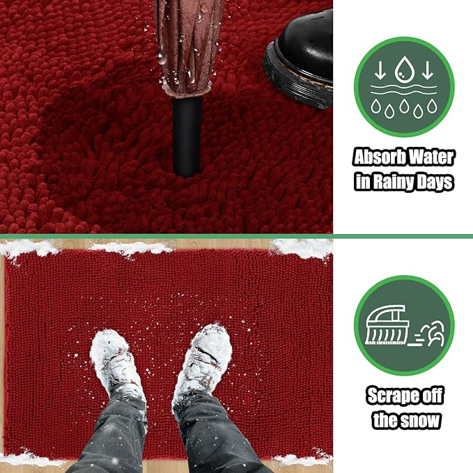 IM HOME Chenille Absorbent Outdoor Doormat 48" x 30", Washable Muddy Door Mats for Dog Non Slip Indoor Doormat Dog Mat for Muddy Paw Front Inside Doormats for Entryway Red Burgundy