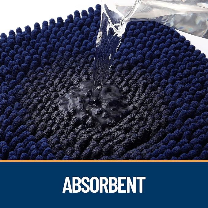 OLANLY Dog Door Mat for Muddy Paws 34x21, Absorbs Moisture and Dirt, Absorbent Non-Slip Washable Doormat, Quick Dry Chenille Mud Mat for Dogs, Entry Indoor Entryway Carpet for Inside Floor, Navy Blue