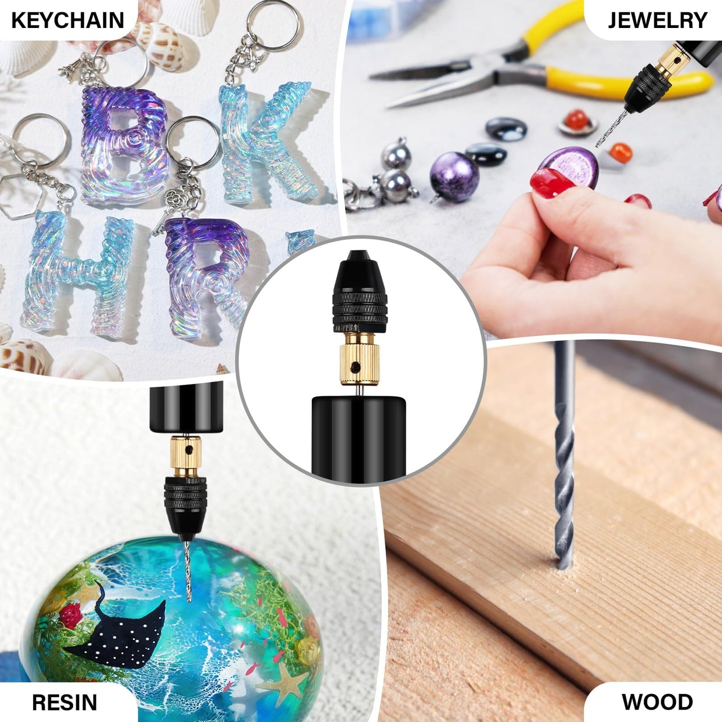 LET'S RESIN Electric Drill, 74Pcs Mini Drill with 3-Jaw Clamp-Applicable to A Larger Drilling Range (0-3mm), Keychain Making Kit, Jewelry Making Kit, Electric Hand Drill for Jewelry, Resin, Plastic