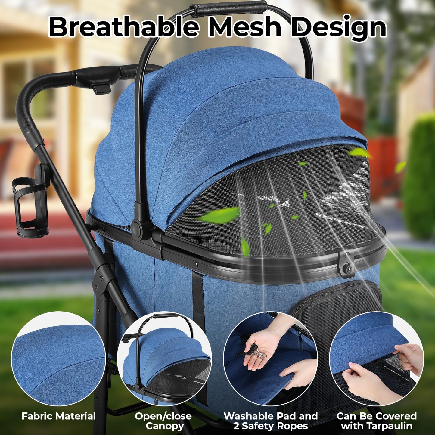 MAMIZO Pet Stroller for Medium Dogs Cats Up to 44 lbs, All-Terrain 3-in-1 Dog Stroller with Detachable Carrier, Rubber Wheels, One-Click Folding, Storage Basket & Cup Holder, for Senior Dogs & Cats