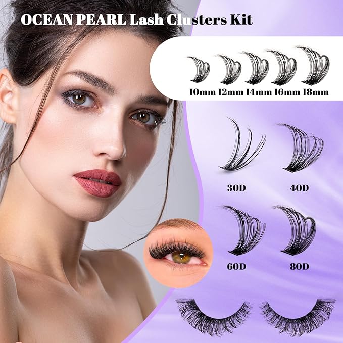 Lash Clusters Kit 560 Pcs 30D/40D/60D/80D Lashes Clusters Thick Volume Eyelash Extensions 10-18mm Individual Lahses Thin Band Cluster Lashes with Bond and Seal False Eyelashes Extensions Kit-30-80D