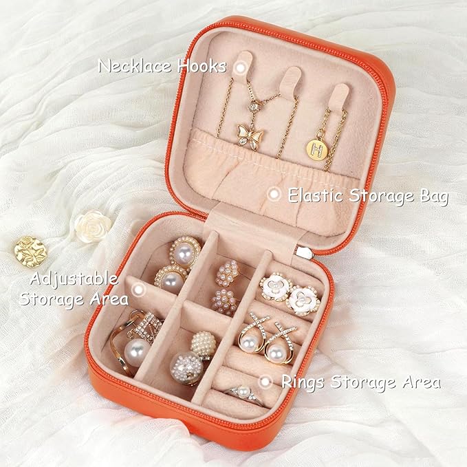 Travel Jewelry Case Small Jewelry Box Jewelry Organizer Storage Case Portable PU Leather Mini Jewelry Travel Case for Girls Womens Earring, Necklace, Rings,Bracelets