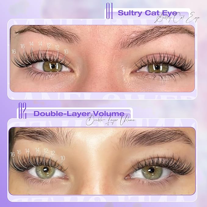 Natural Lash Clusters Kit Wispy Lash Extension Kit Waterproof Lash Clusters C Curved Cluster Eyelash Extensions Kit 144pcs Individual Lashes 10-16mm Eyelash Extension Kit by Lanflower