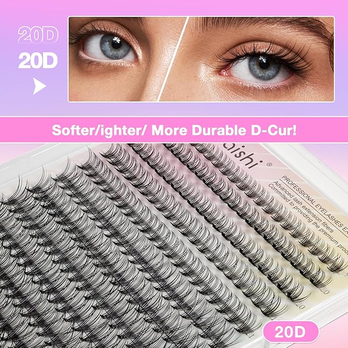 Lash Clusters DIY Cluster Eyelash Extensions 280pcs 9‑16mm 20D Wispy D Curl Natural Lashes–Waterproof Fake Cat Eye Soft Individual Soft Clusters(16MIX2-3-X)