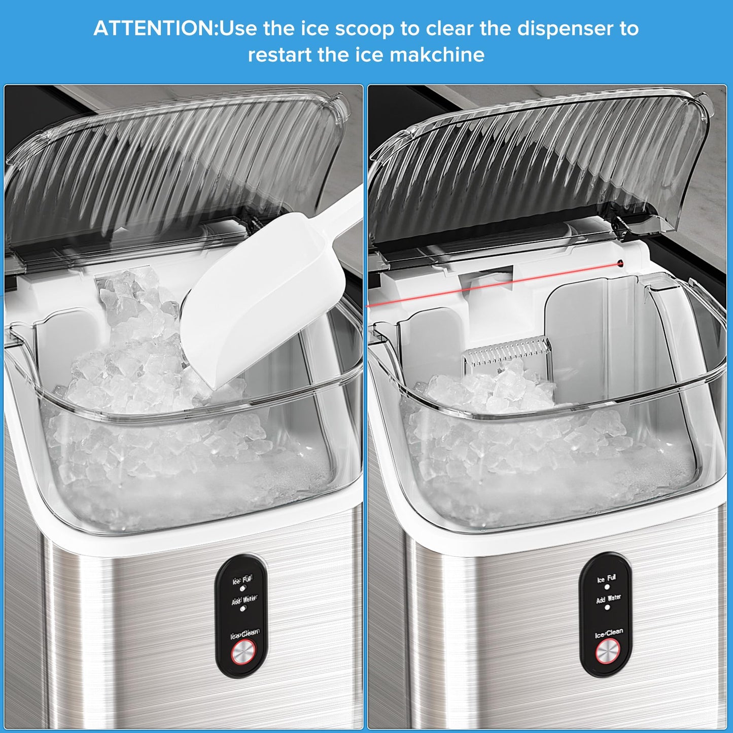 Electactic Nugget Ice Maker Countertop with Handle, 34lbs/24H, Portable Pellet Ice Machine, Soft Chewable Ice, Self-Cleaning, One-Touch Operation for Home, Party, Office, Gift Idea (Black)