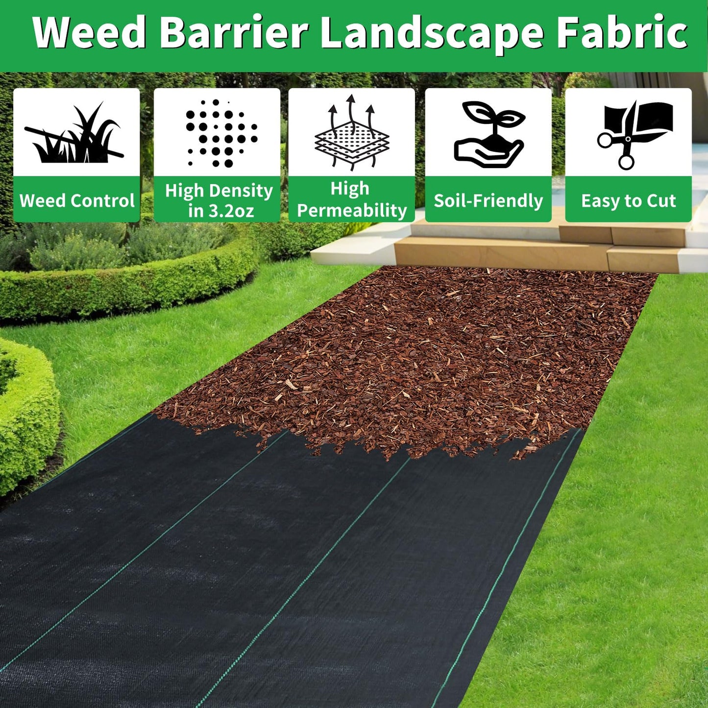 Vanver 4ftx300ft Garden Landscape Fabric Weed Barrier Fabric Heavy Duty,Weed Blocker Fabric, Geotextile Fabric Under Gravel,Garden Tarp to Prevent Weeds, Landscaping Fabric, Driveway Fabric