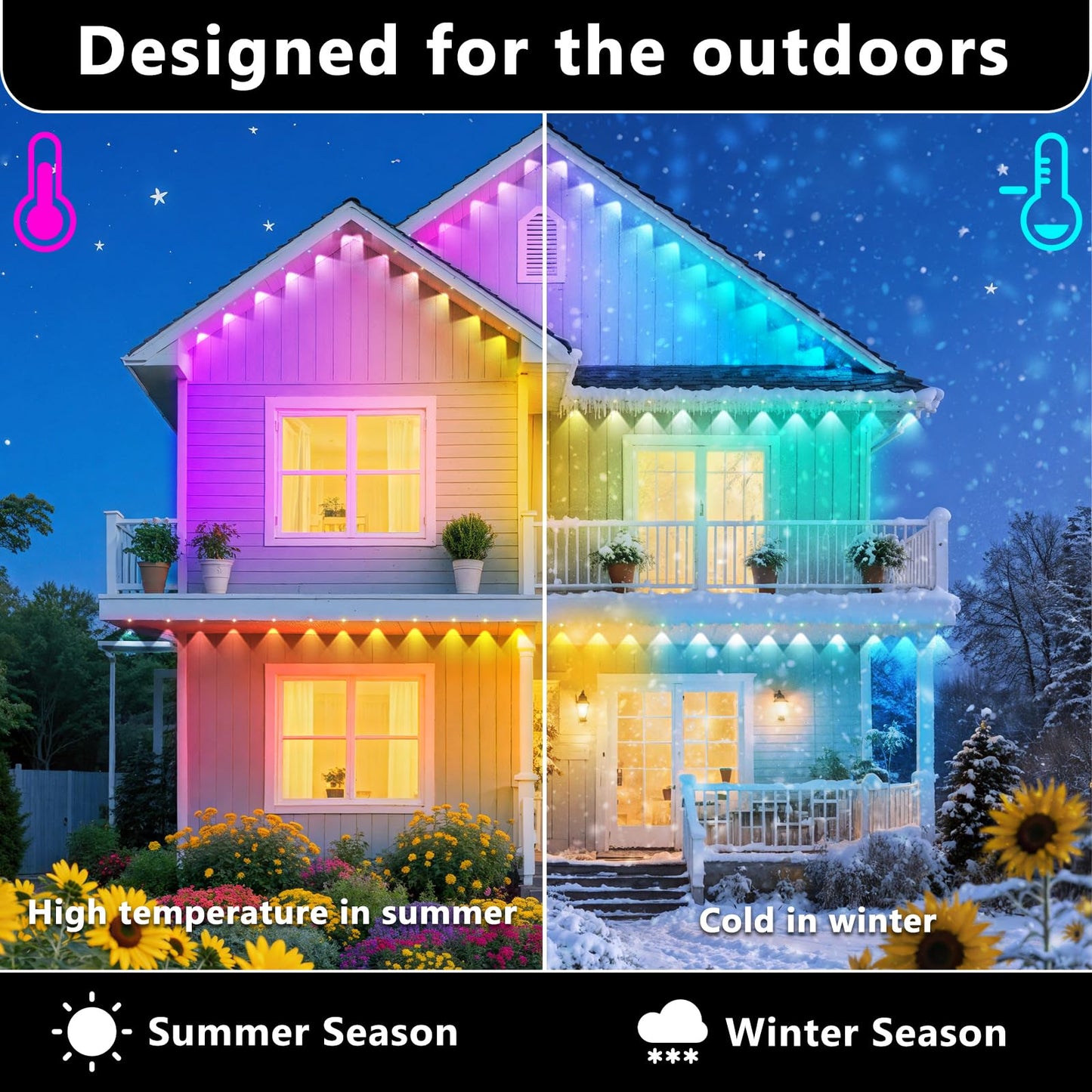 CETELUMA 300FT Permanent Outdoor RGB Lights, IP67 Waterproof Smart Eave Lighting, with App/Remote Control Eaves Light, DIY LED Scenes Modes for House Roof Decor,Christmas,Party,All Holiday and Daily.