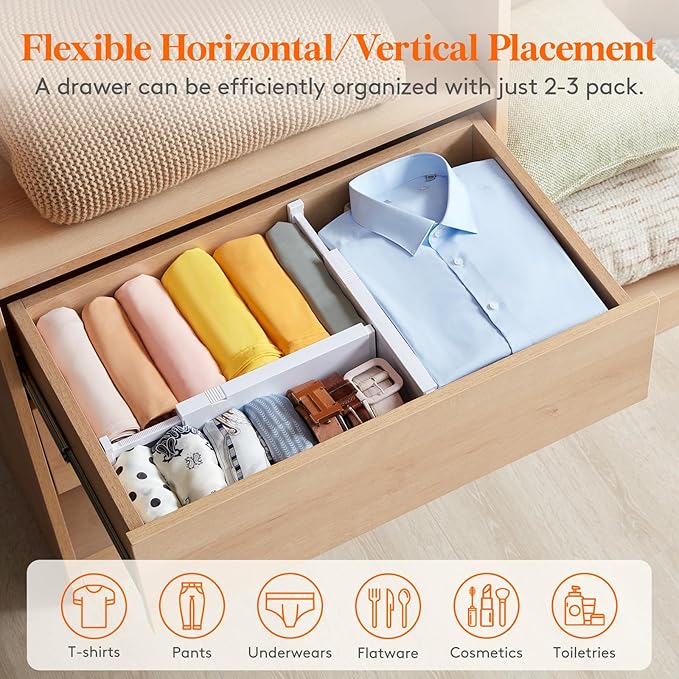 Lifewit 16 Pack 4" High Drawer Dividers 28-43.5cm/11-17" Adjustable Drawer Organizer for Clothes/Utensils, Expandable Drawer Separator in Dresser/Kitchen/Bedroom/Office Organization & Storage White