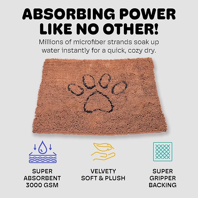 Dog Gone Smart Dirty Dog Doormat - Fast Drying Rug with Super Gripper Backing for Clean Floors - Super Absorbent and Machine Washable Mat for Muddy Paws - Brown