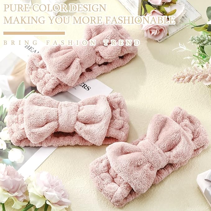 3 Pieces Makeup Headband with Bow Spa Headband for Washing Face Makeup Shower Microfiber Skin Care Hair Band and for Christmas Women Gift