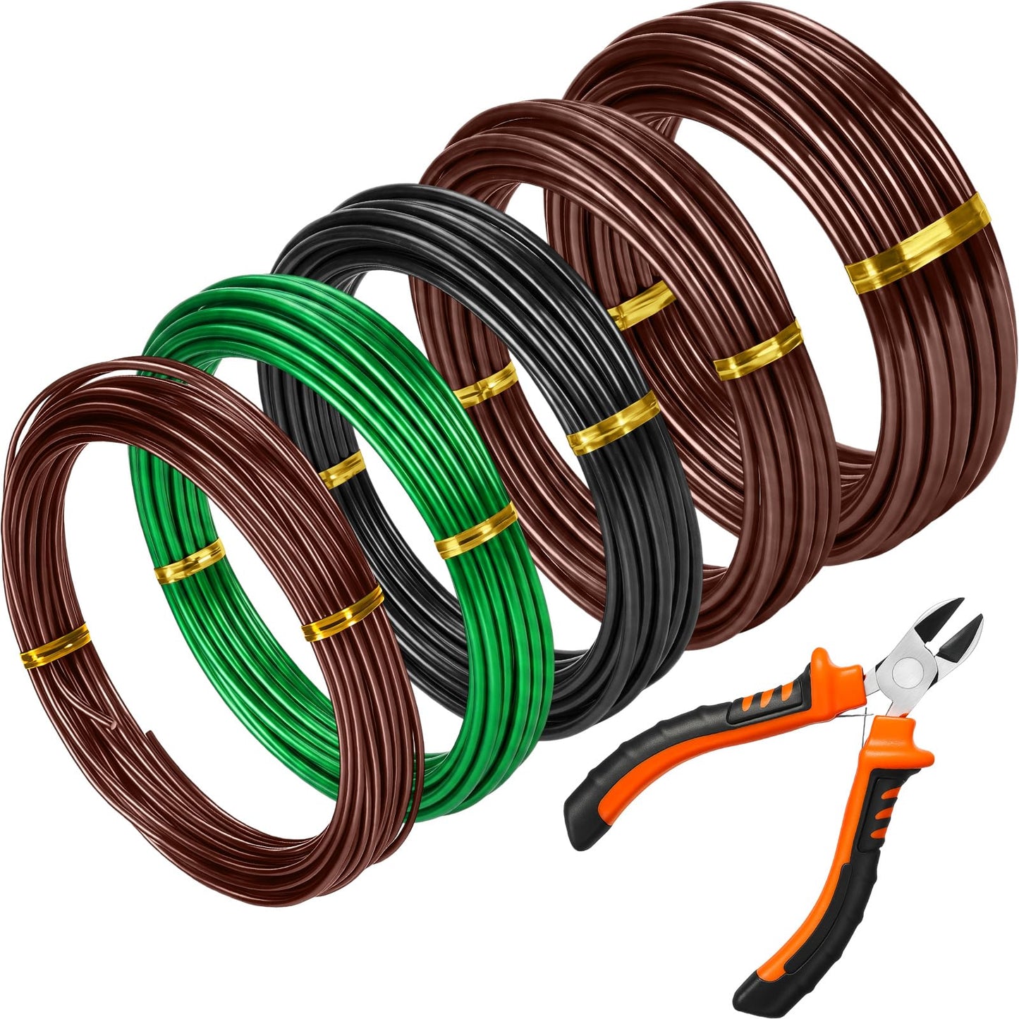 Mudder 5 Roll Aluminum Bonsai Training Wire Tree 160 Feet Total with Bonsai Wire Cutter Anodized Training for Holding Branches Small Trunks(2/2.5/3/4/6mm,Colorful)