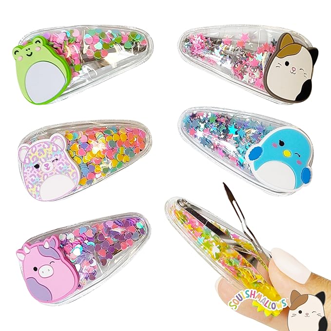 Luv Her Hair Accessories: 6pc Cute Squish Hair Clips with Favorite Character Charms for Girls and Toddlers Ages 3+