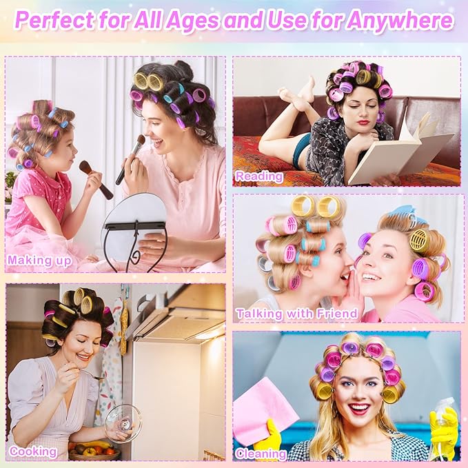 46pcs Hair Curlers Rollers, Cludoo Jumbo Big Hair Roller Sets with Stainless Steel Duckbill Clip, 4 Size Self Grip Hair Curlers Rollers for Long Medium Short Thick Fine Thin Hair Bangs Volume