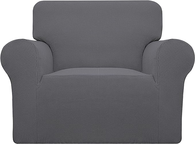 Easy-Going Stretch Oversized Chair Sofa Slipcover 1-Piece Couch Sofa Cover Furniture Protector Soft with Elastic Bottom for Kids Spandex Jacquard Fabric Small Checks Gray
