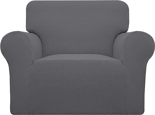 Easy-Going Stretch Oversized Chair Sofa Slipcover 1-Piece Couch Sofa Cover Furniture Protector Soft with Elastic Bottom for Kids Spandex Jacquard Fabric Small Checks Gray
