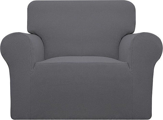 Easy-Going Stretch Chair Sofa Slipcover 1-Piece Couch Sofa Cover Furniture Protector Soft with Elastic Bottom for Kids, Pet. Spandex Jacquard Fabric Small Checks (Chair, Gray)